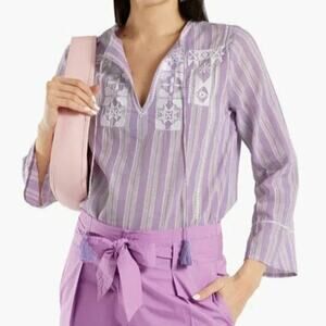 Antik Batik Yann Embroidered Striped Cotton Jacquard Top